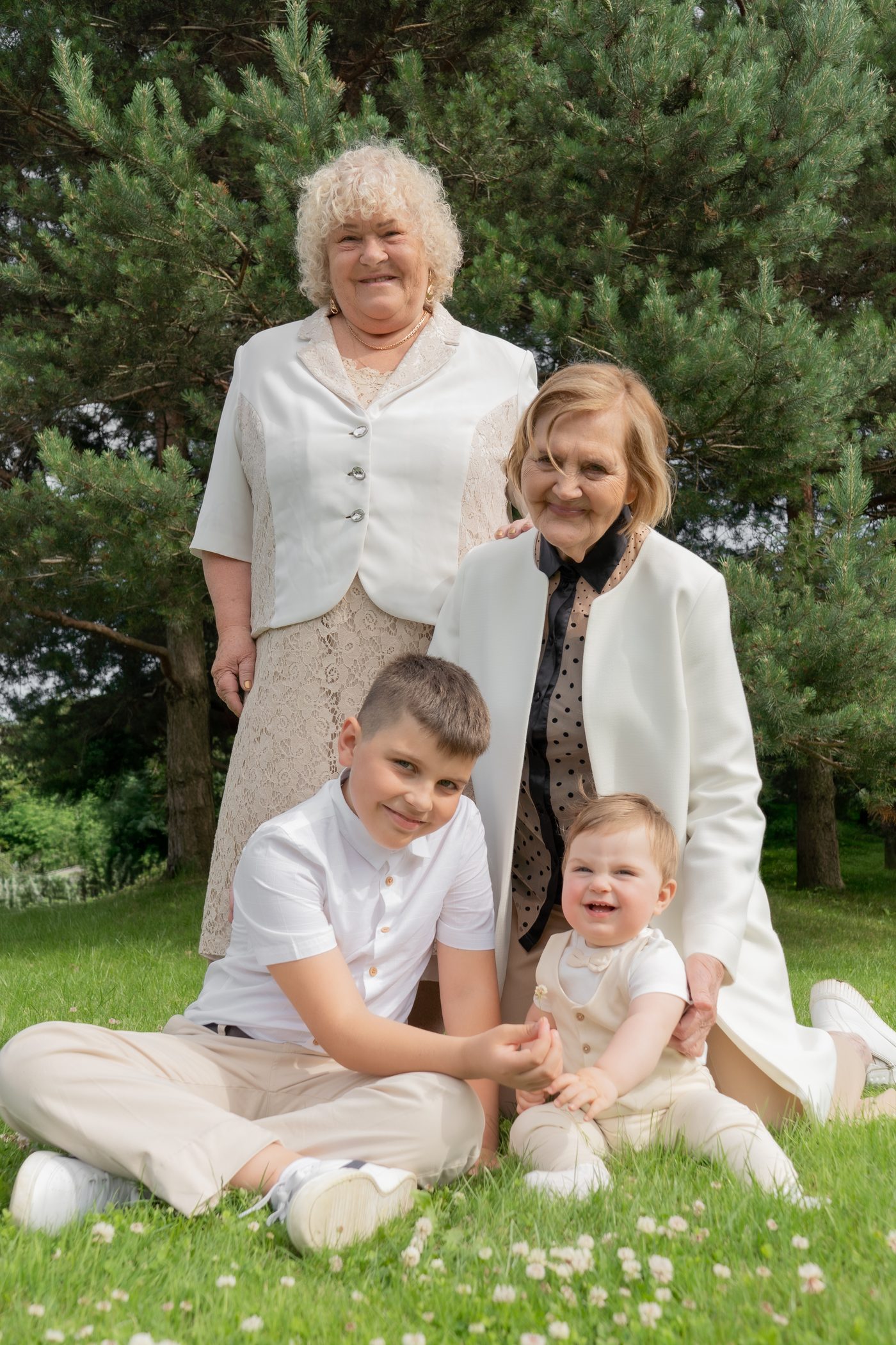Three generations together on the grass